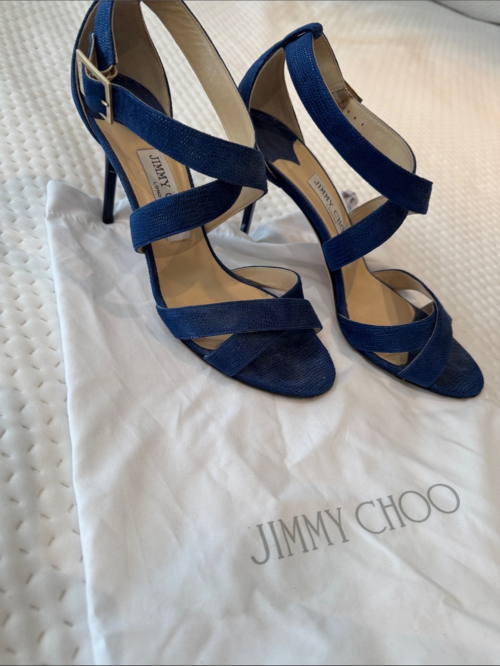Jimmy Choo Navy Blue Strappy Stiletto Sandals